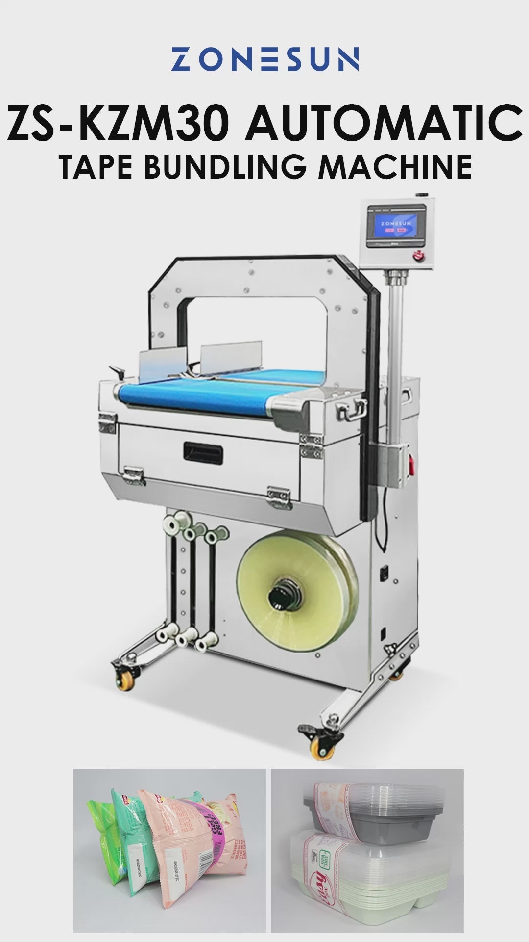 Zonesun ZS-KZM30 Automatic Tape Bundling Machine, Ultrasonic Heat-Seal