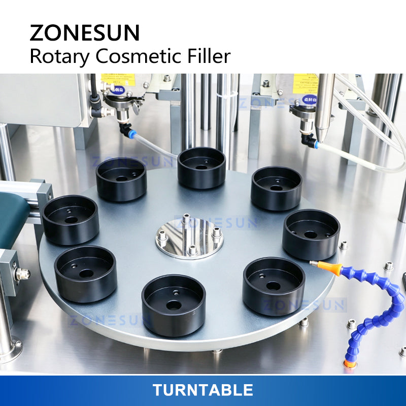 ZONESUN ZS-RSV4 Automatic Rotary 4-Color Cream Swirl Filling Machine for Cosmetic Jars & Bottles