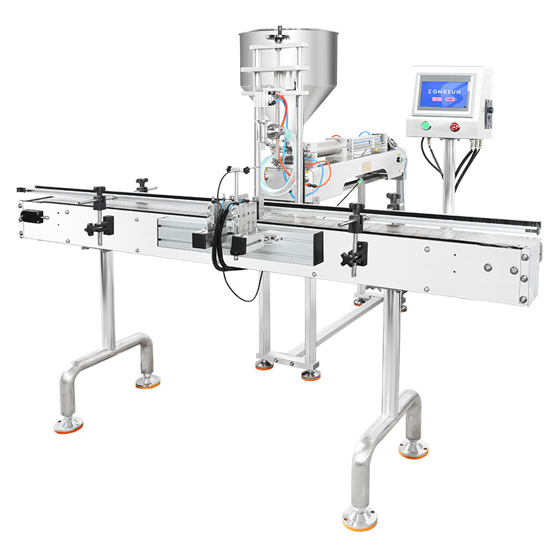 ZONESUN ZS-GY1C Automatic Pneumatic Paste & Liquid Filling Machine with Conveyor Belt for Bottle Jar