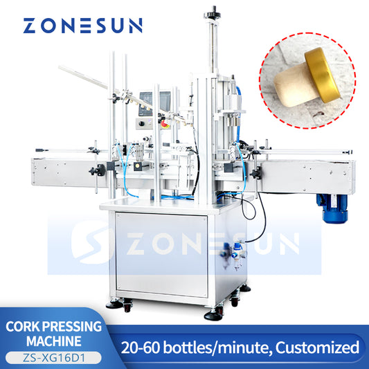 ZONESUN ZS-XG16D1 Automatic Corking Machine, Wine Bottle Cork Pressing System with Elevator Feeder for T-Corks & Straight Wood Corks