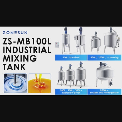 ZONESUN ZS-MB100L Stainless Steel Industrial Mixing Tank with Heating & Agitator