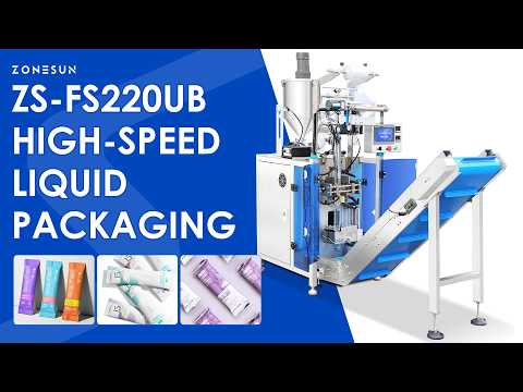 ZONESUN ZS-FS220UB Automatic Liquid Sachet Packing Machine with Conveyor Belt | High-Speed VFFS Servo Gear Pump Filler for Sauce & Paste