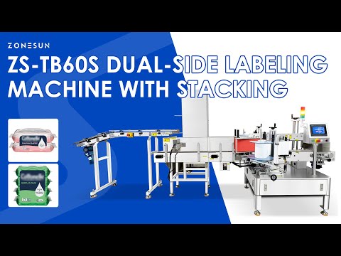 Zonesun ZS-TB60S Automatic Dual-Side Labeling Machine with Stacking System for Wet Wipes & Pouches