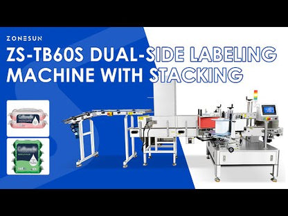 Zonesun ZS-TB60S Automatic Dual-Side Labeling Machine with Stacking System for Wet Wipes & Pouches