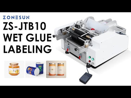 ZONESUN ZS-JTB10 Semi-Automatic Wet Glue Labeling Machine for Round Bottles, Jars & Cans