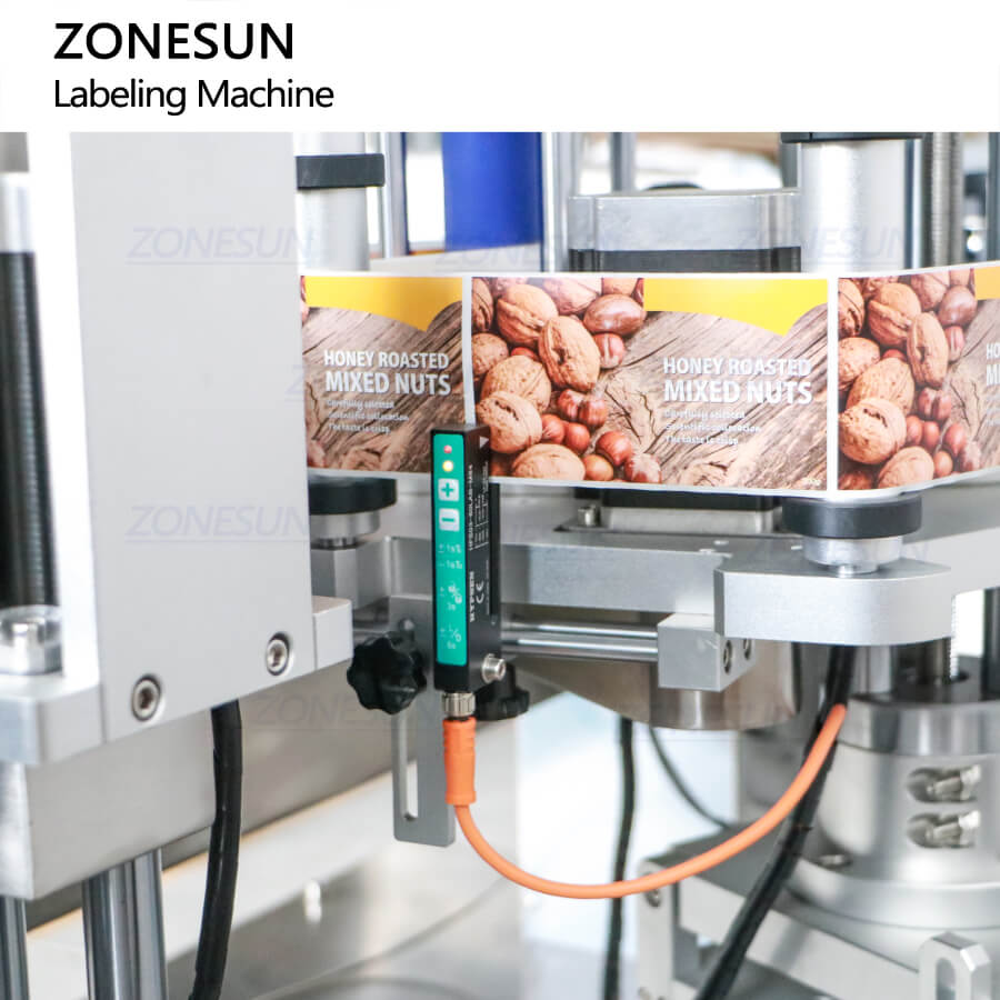 ZONESUN ZS-TB822Y Automatic Front Side & Bottom Side Labeling Machine For Luncheon Meat Round Metal Cans Coemstic Bottle Canned