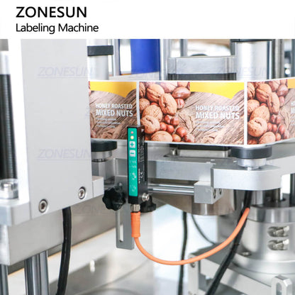 ZONESUN ZS-TB822Y Automatic Front Side & Bottom Side Labeling Machine For Luncheon Meat Round Metal Cans Coemstic Bottle Canned