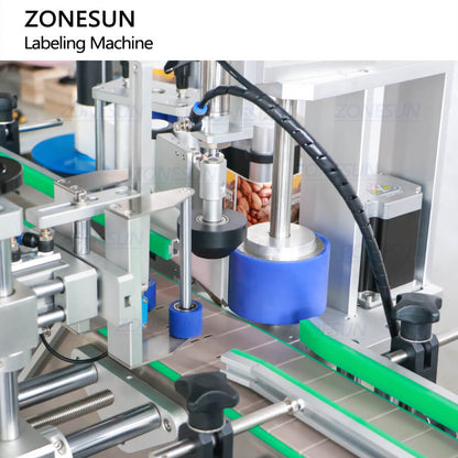 ZONESUN ZS-TB822Y Automatic Front Side & Bottom Side Labeling Machine For Luncheon Meat Round Metal Cans Coemstic Bottle Canned