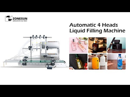 ZONESUN ZS-DTDP4G Auto 4-Nozzle Liquid Filling Machine with Conveyor