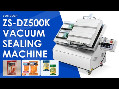 ZONESUN ZS-DZ500K Semi-Automatic Tilt Double Chamber Vacuum Packaging Machine Vacuum Packaging Machine for Food, Liquid, and Powder