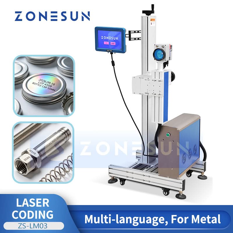 ZONESUN ZS-LM03 20W Fiber Laser Marking Machine for Metal, Date & QR Code Coder for Packaging Line