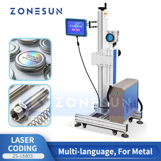 ZONESUN ZS-LM03 20W Fiber Laser Marking Machine for Metal, Date & QR Code Coder for Packaging Line