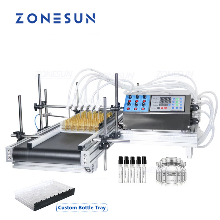 ZONESUN ZS-DTPP6B Máquina de llenado de líquidos con bomba peristáltica de 6 cabezales de escritorio con transportador