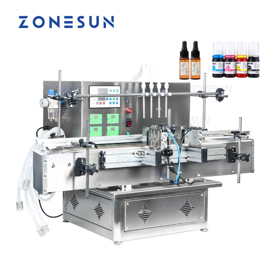 ZONESUN ZS-DTPP4C 4-Head Liquid Filling Machine with Chain Conveyor
