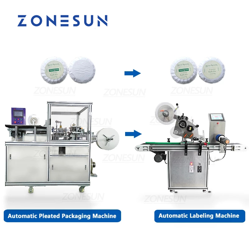 ZONESUN Automatic Pleated Wrapping & Double-Sided Labeling Machine