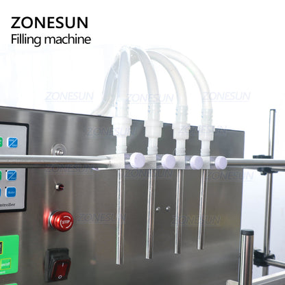 ZONESUN ZS-DTPP4C 4-Head Liquid Filling Machine with Chain Conveyor