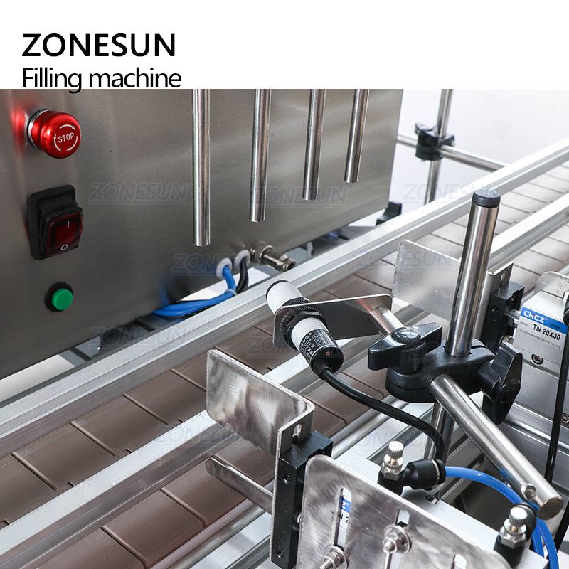 ZONESUN ZS-DTPP4C 4-Head Liquid Filling Machine with Chain Conveyor