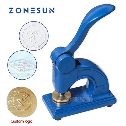 ZONESUN HF1 Heavy‑Duty Embossing Press with Custom Brass Logo Mold