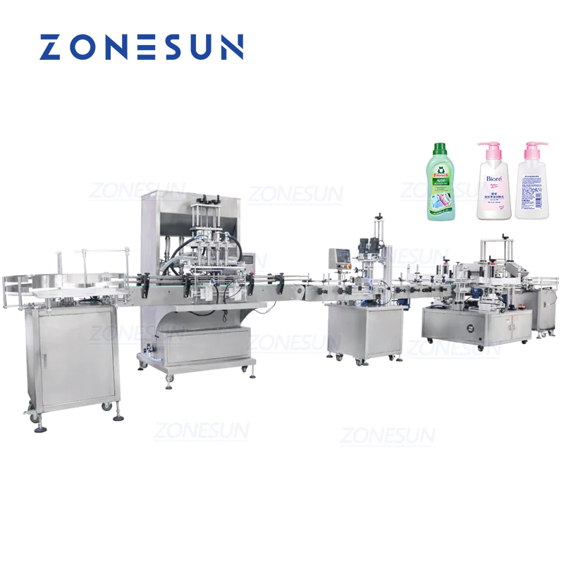 ZONESUN 4-Head Servo Filling Capping Labeling Machine for Square Bottles