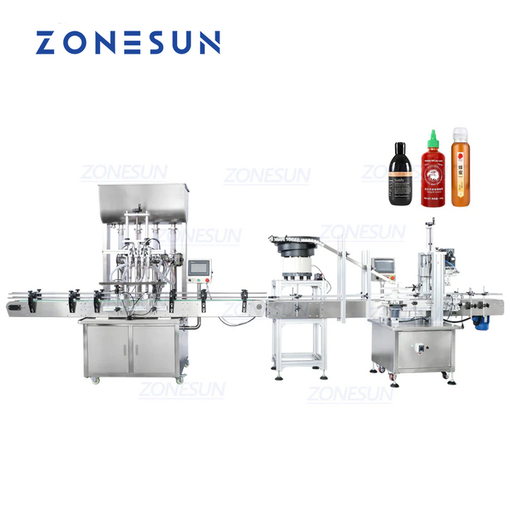 Máquina llenadora y tapadora de líquidos en pasta ZONESUN ZS-FAL180A7 con alimentador de tapas vibratorias