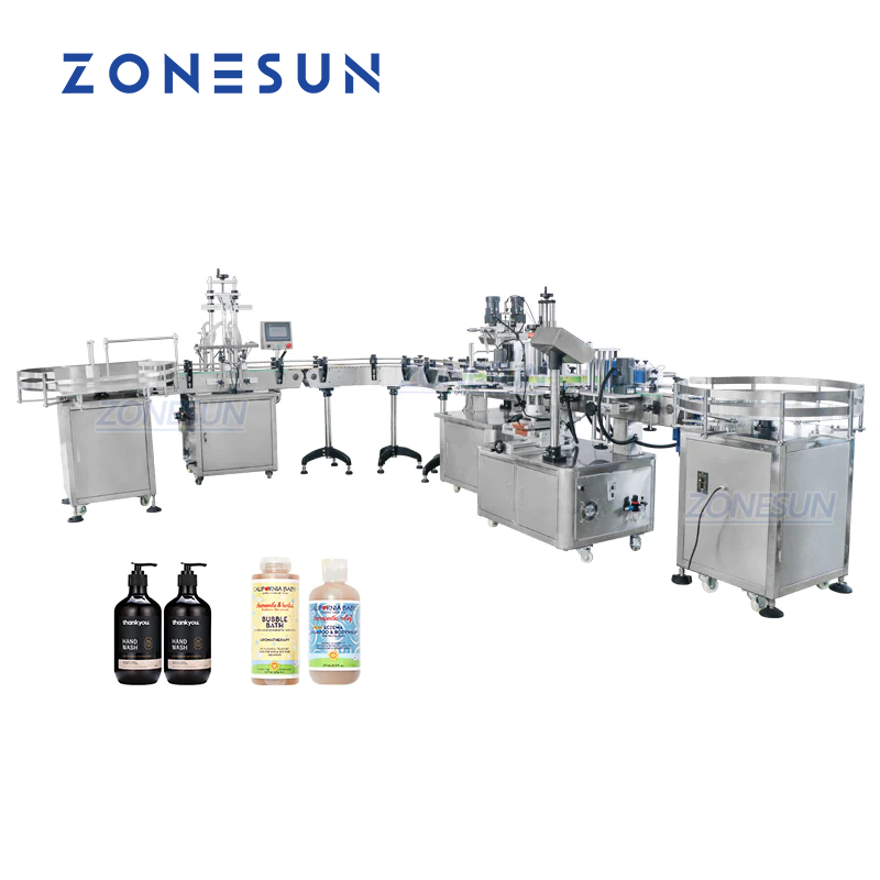 ZS-FAL180R4 Piston Filling Capping Labeling Line with U Conveyor