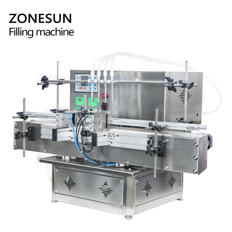 ZONESUN ZS-DTPP4C 4-Head Liquid Filling Machine with Chain Conveyor