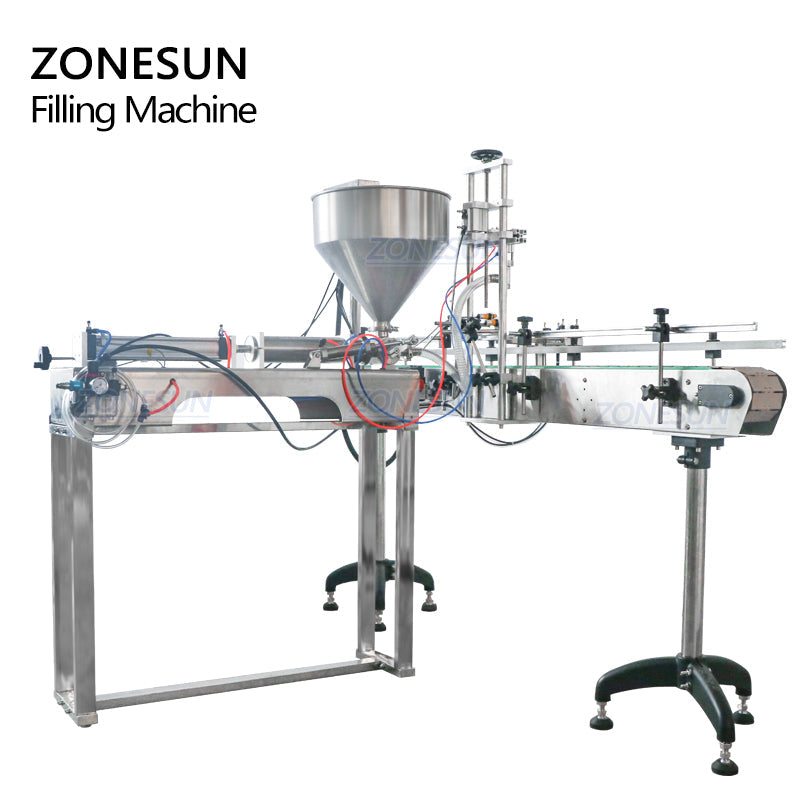 ZONESUN ZS-GY1C Pneumatic Paste & Liquid Filling Machine with Conveyor