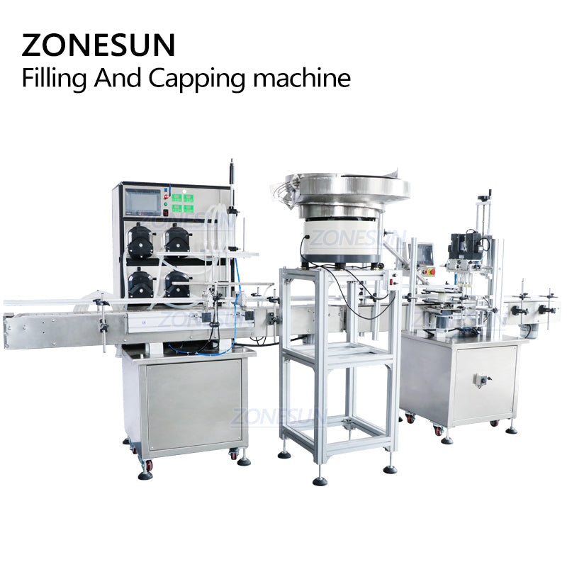 ZONESUN 4 Nozzles Liquid Filling Capping Machine with Cap Feeder
