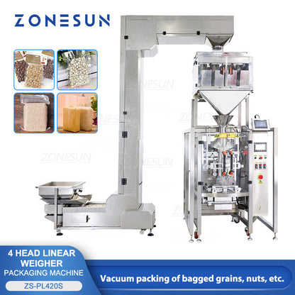 ZONESUN ZS-PL420S Macchina per sigillare sottovuoto con alimentazione di granuli a 4 teste 