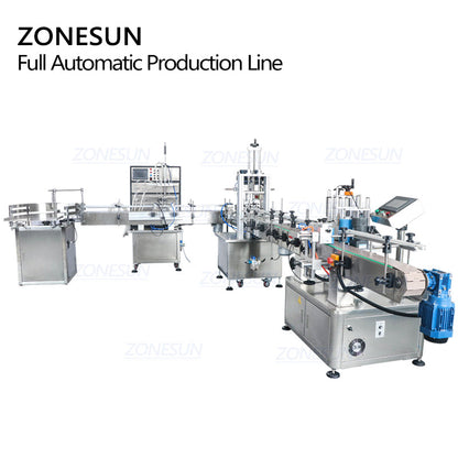 ZONESUN 4‑Nozzles Liquid Filling, Capping & Round Bottle Labeler Line