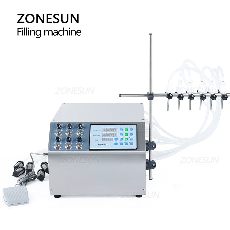 ZONESUN ZS-DPYT6P Semi-Automatic 6-Nozzle Diaphragm Pump Liquid Filler