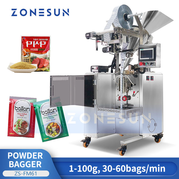 Confezionatrice automatica per bustine di polvere ZONESUN ZS-FM61, riempitrice e sigillatrice ad alta velocità per bustine da 100g di spezie, caffè e tè in polvere