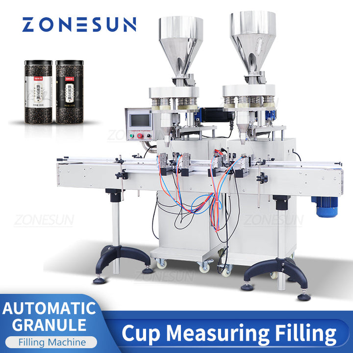 Riempitrice per granuli e polveri ZONESUN ZS-KL01 a 2 ugelli con doppie tramogge