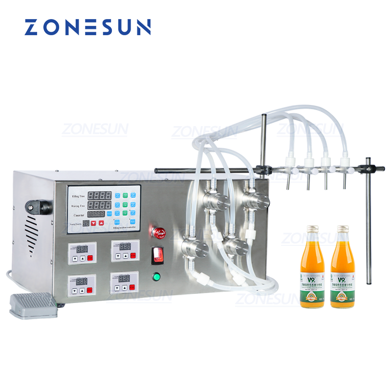 ZONESUN ZS-YTMP4S Semi-Auto 4Head Magnetic Pump Liquid Filling Machine