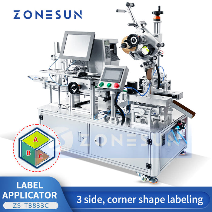 ZONESUN ZS-TB833C Máquina etiquetadora automática de superficies planas de esquinas de tres lados 