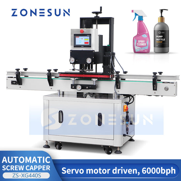 ZONESUN ZS-XG440S Automatic Servo Motor Screw Capping Machine for Trigger Spray & Pump Bottle (6000BPH)