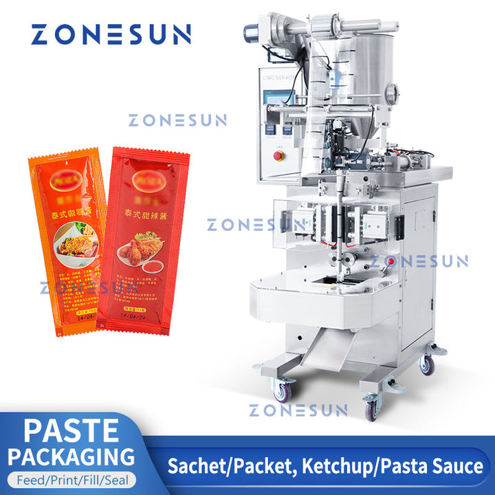 Máquina llenadora y selladora automática de pasta ZONESUN ZS-S100 con impresora de fecha 