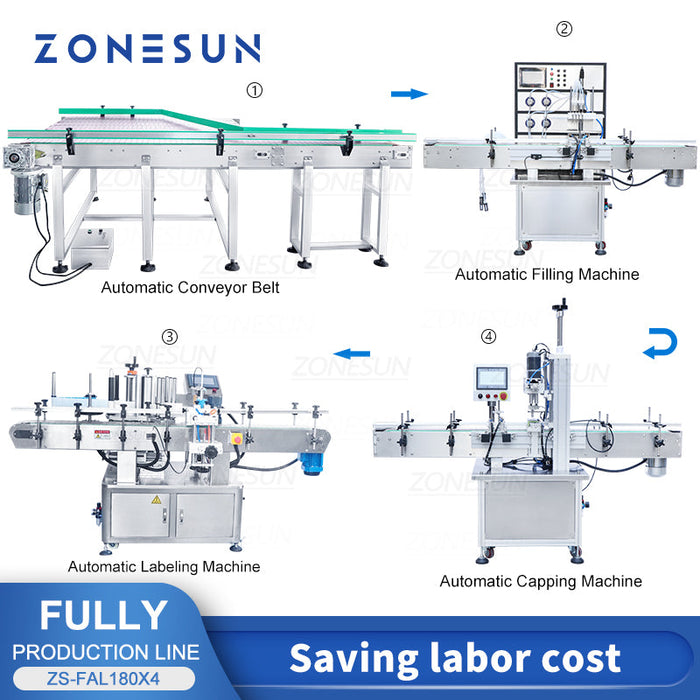 ZONESUN ZS-FAL180X4 4-Düsen Magnetpumpen-Abfüll-, Verschließ- und Etikettieranlage
