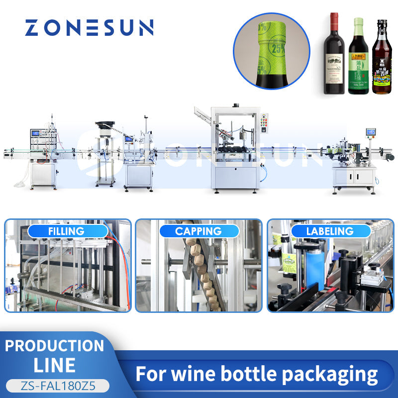 ZONESUN ZS-FAL180Z5 Auto Wine Bottle Filling Capping Labeling Line