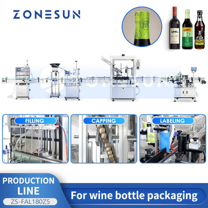ZONESUN ZS-FAL180Z5 Auto Wine Bottle Filling Capping Labeling Line