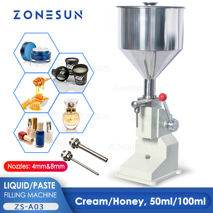 ZONESUN ZS-A03 Manual Liquid & Paste Filling Machine with Hopper for Cream Honey Oil