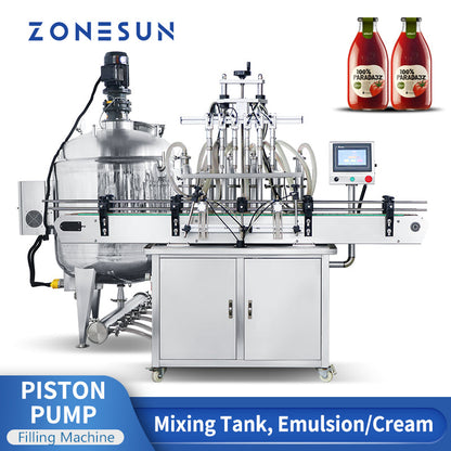 ZONESUN ZS‑YT6T‑6V 6‑Head Piston Pump Liquid Filler with Mixing Tank