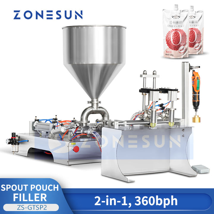 ZONESUN ZS-GTSP2 Macchina semiautomatica per riempimento e tappatura di buste con beccuccio