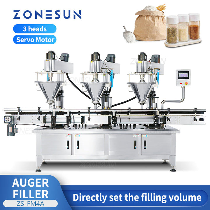 ZONESUN ZS-FM4A Auto 3 Heads Servo Motor Auger Powder Filling Machine
