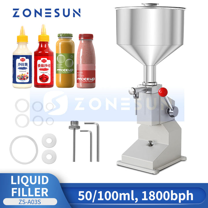 ZONESUN ZS-A03S Manual Sauce & Liquid Filling Machine with Hopper for Ketchup, Salad Dressing