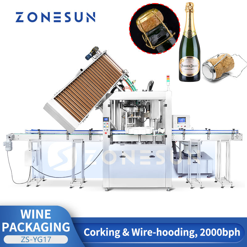 ZONESUN ZS-YG17 Automatic Wine Bottle Corking and Wire Hooding Machine