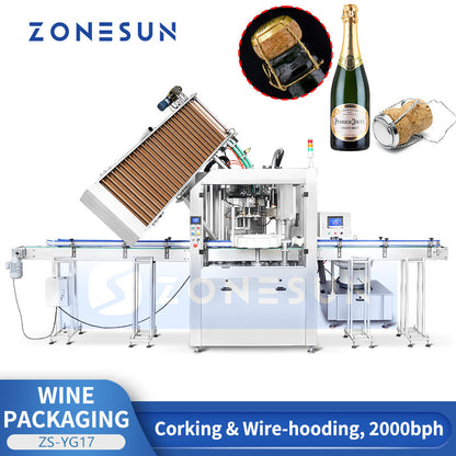 ZONESUN ZS-YG17 Automatic Wine Bottle Corking and Wire Hooding Machine