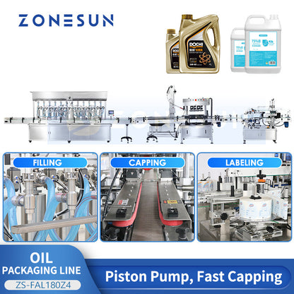 ZONESUN ZS-FAL180Z4 5L Oil Filling Capping Double Labeling Line