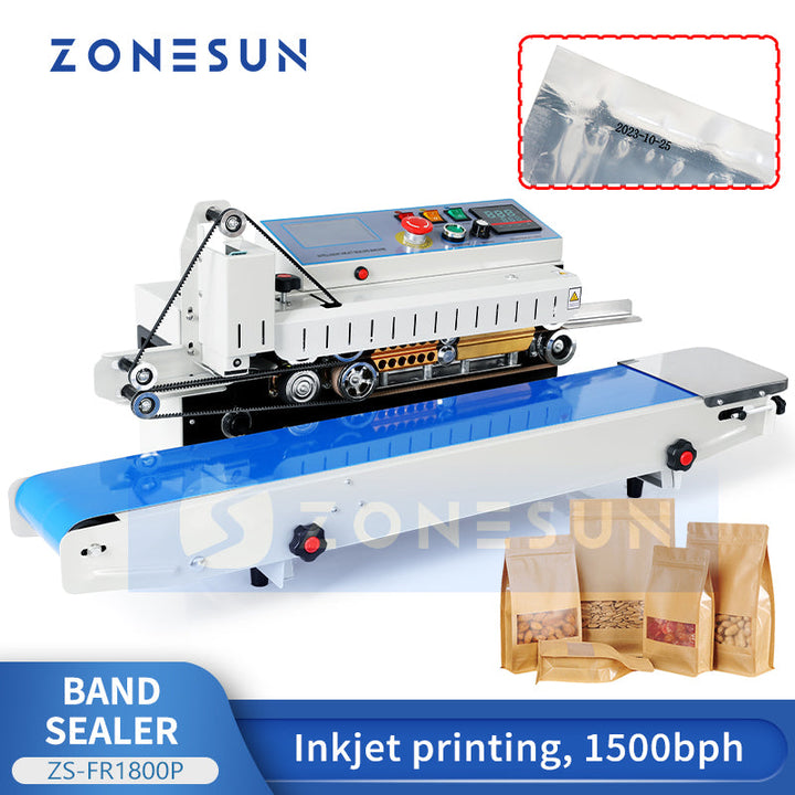 Máquina selladora automática de bolsas ZONESUN ZS-FR1800P con codificador de fecha 
