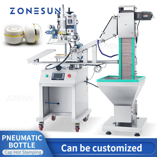 ZONESUN ZS‑819R2A Pneumatic Bottle Cap Hot Stamping Machine & Feeder